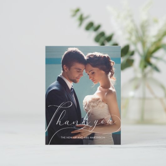 Elegant Script Photo Wedding Hartelijk dank Briefkaart (Staand voorkant)