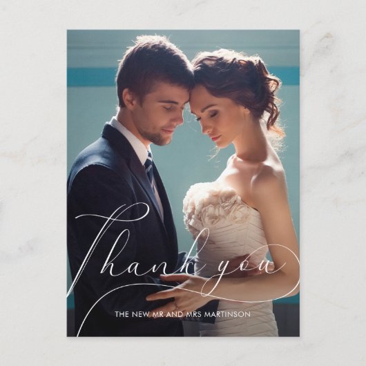 Elegant Script Photo Wedding Hartelijk dank Briefkaart (Voorkant)
