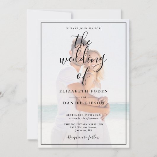 Elegant Script Photo Wedding Invitation Kaart (Voorkant)