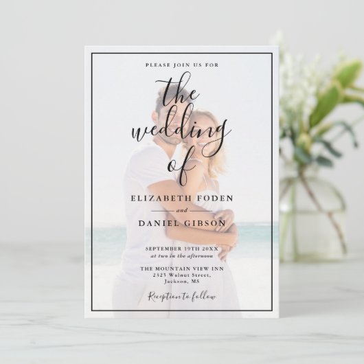Elegant Script Photo Wedding Invitation Kaart (Staand voorkant)