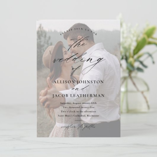 Elegant Script Photo Wedding Kaart (Staand voorkant)