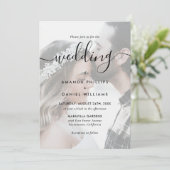 Elegant Script Photo Wedding Kaart (Staand voorkant)