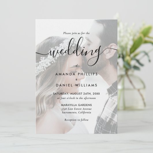 Elegant Script Photo Wedding Kaart (Staand voorkant)
