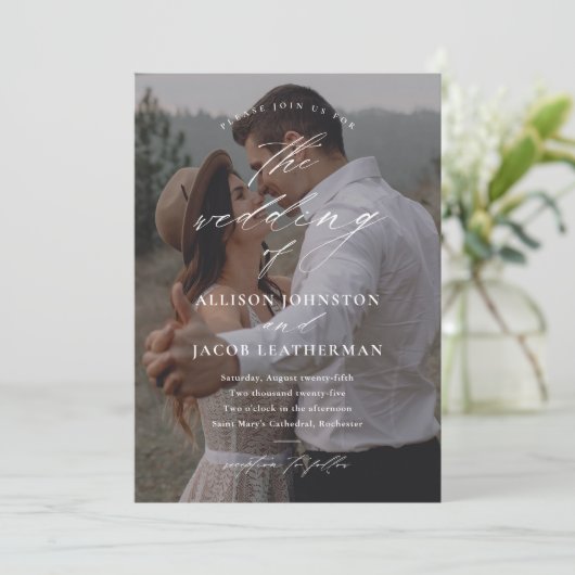 Elegant Script Photo Wedding Kaart (Staand voorkant)