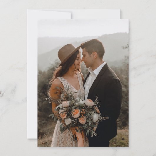 Elegant Script Photo Wedding Kaart (Achterkant)