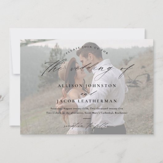 Elegant Script Photo Wedding Kaart (Voorkant)