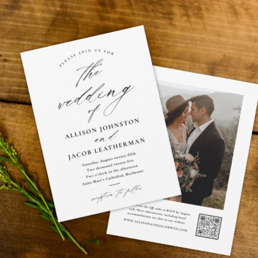 Elegant Script Photo Wedding Kaart