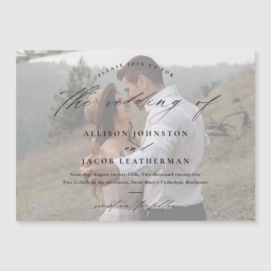 Elegant Script Photo Wedding Magnetische Uitnodiging (Voorkant)