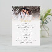 Elegant Script Photo Wedding Real Folie Menu Kaart (Staand Voorkant)