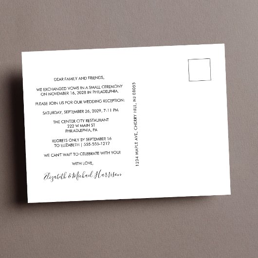 Elegant Script Photo Wedding Reception Uitnodiging Briefkaart