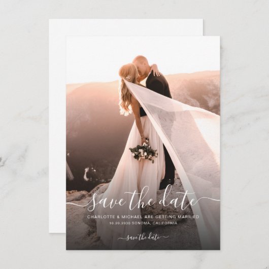 Elegant Script Photo Wedding Save The Date (Voorkant / Achterkant)