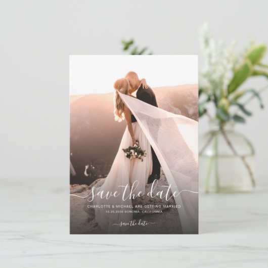 Elegant Script Photo Wedding Save The Date (Staand voorkant)