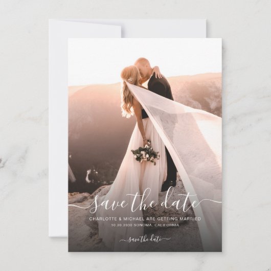 Elegant Script Photo Wedding Save The Date (Voorkant)