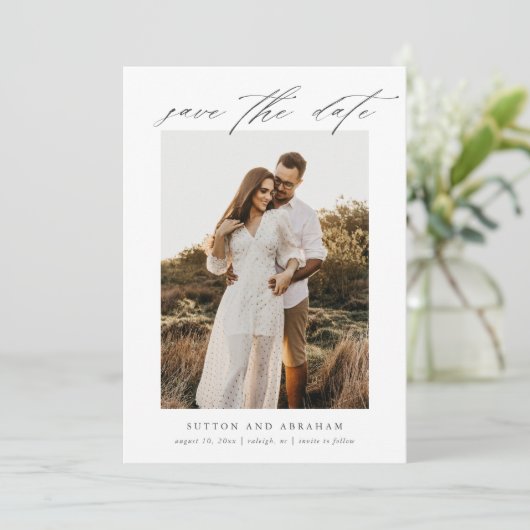 Elegant Script Photo Wedding Save The Date (Staand voorkant)