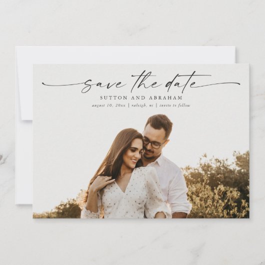 Elegant Script Photo Wedding Save The Date (Voorkant)