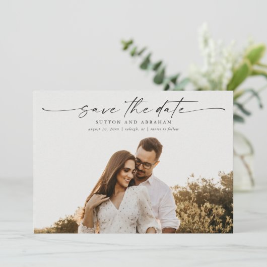 Elegant Script Photo Wedding Save The Date (Staand voorkant)