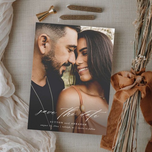 Elegant Script Photo Wedding Save The Date