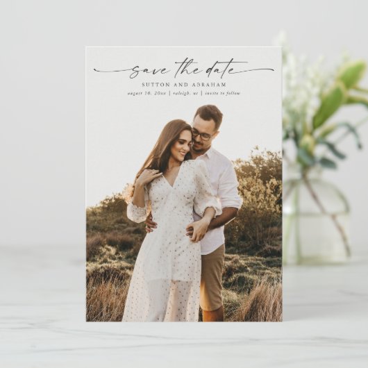 Elegant Script Photo Wedding Save The Date (Staand voorkant)