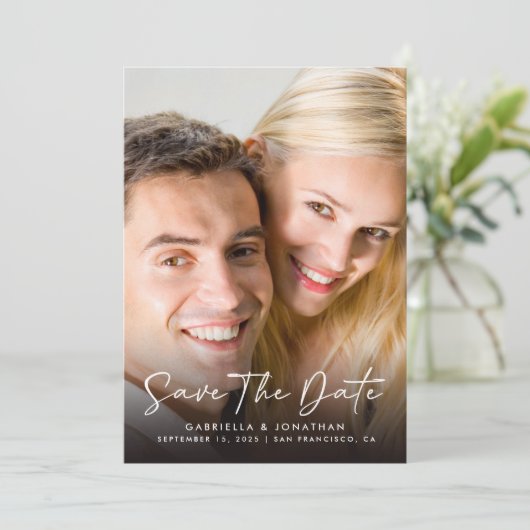 Elegant Script Photo Wedding Save The Date (Staand voorkant)