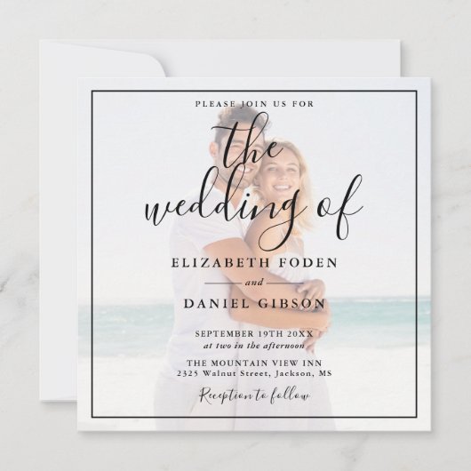 Elegant Script Photo Wedding Square Kaart (Voorkant)