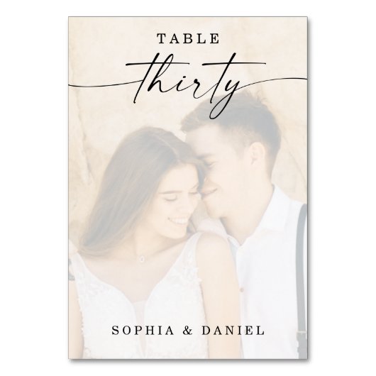 Elegant Script Photo Wedding Table Number 30 Kaart (Achterkant)