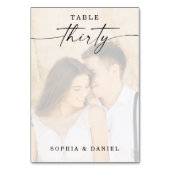 Elegant Script Photo Wedding Table Number 30 Kaart (Voorkant)