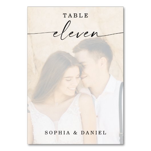 Elegant Script Photo Wedding Table Number Eleven Kaart (Achterkant)