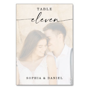 Elegant Script Photo Wedding Table Number Eleven Kaart