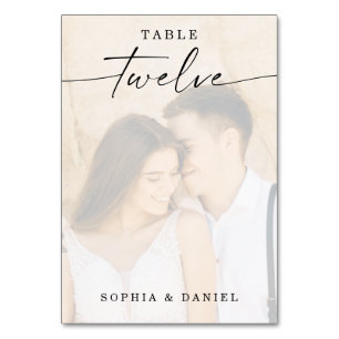 Elegant Script Photo Wedding Table Number Twaalf Kaart