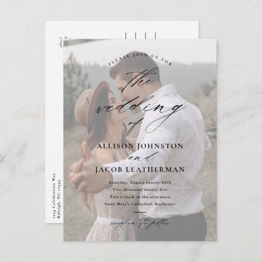Elegant Script Photo Wedding Uitnodiging Briefkaart (Voorkant / Achterkant)
