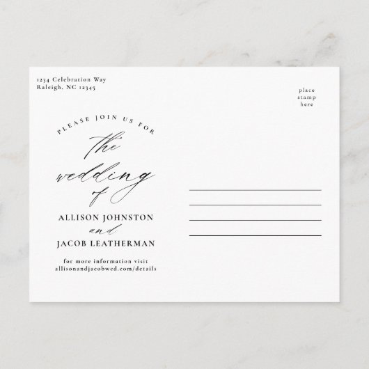 Elegant Script Photo Wedding Uitnodiging Briefkaart (Achterkant)