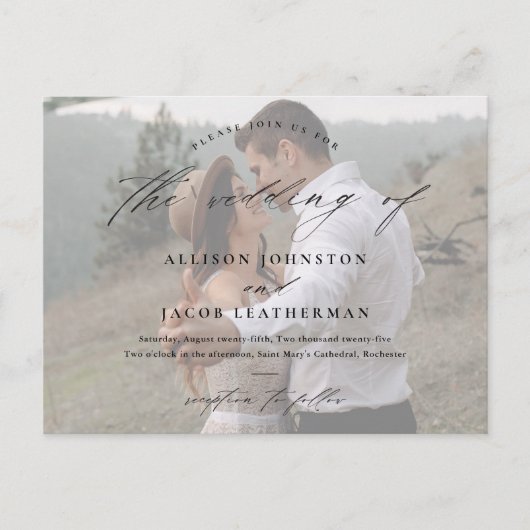 Elegant Script Photo Wedding Uitnodiging Briefkaart (Voorkant)