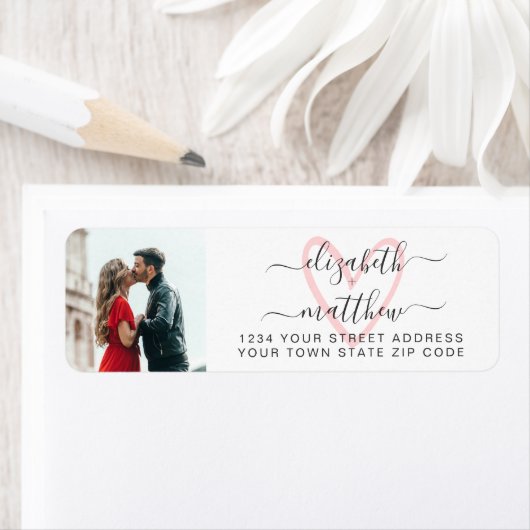 Elegant Script Photo Weduwen Return Address Label (Insitu)