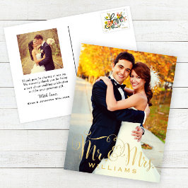 Elegant Script Photo WeduwMonogram Bedankt Briefkaart