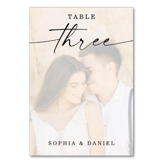 Elegant Script Photo Weduwtabel nummer drie Kaart (Voorkant)