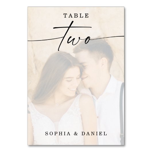 Elegant Script Photo Weduwtabel nummer twee Kaart (Achterkant)