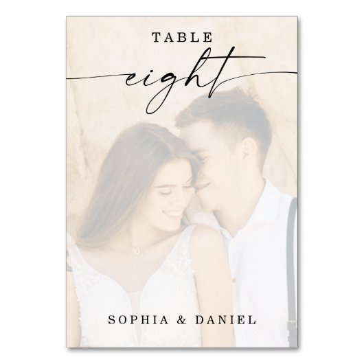 Elegant Script Photo Weduwtable Number acht Kaart (Achterkant)
