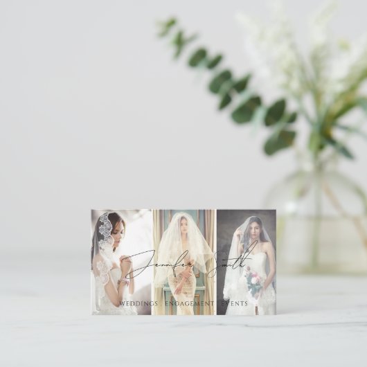 Elegant Script Photography Custom Photo Boho Visitekaartje (Staand voorkant)
