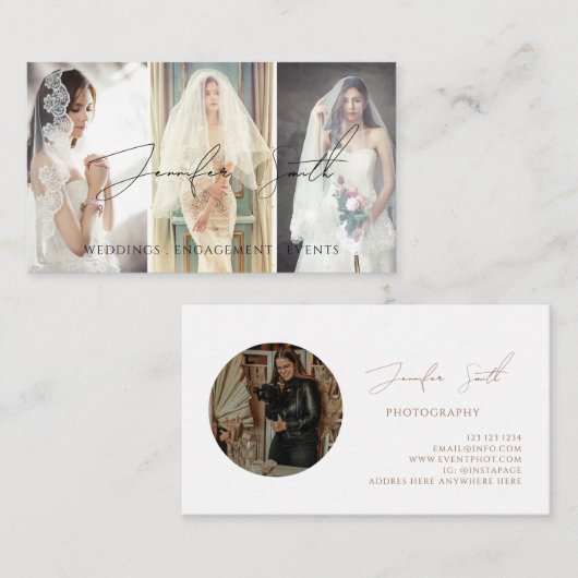 Elegant Script Photography Custom Photo Boho Visitekaartje (Voorkant / Achterkant)