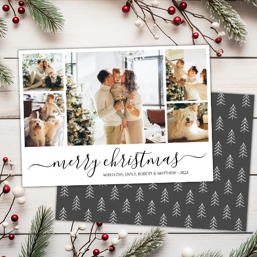 Elegant Script Pic Collage Kerstfeestdag Kaart