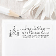 Elegant Script Pine Kerstmis Adres Etiket