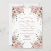 elegant script pink floral garden modern wedding kaart (Voorkant)