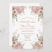 elegant script pink floral garden modern wedding kaart (Voorkant / Achterkant)
