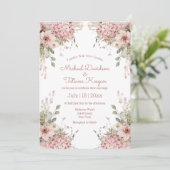elegant script pink floral garden modern wedding kaart (Staand voorkant)