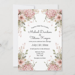 elegant script pink floral minimal modern wedding kaart