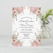 elegant script pink floral minimal modern wedding kaart (Staand voorkant)