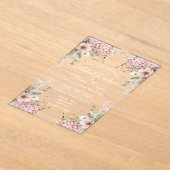 elegant script pink floral minimal wedding acryl uitnodigingen (Laagn)