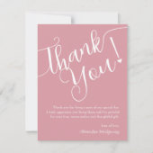 Elegant Script Pink Girl Baby shower Foto Bedankkaart (Voorkant)