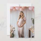 Elegant Script Pink Girl Baby shower Foto Bedankkaart (Achterkant)