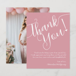 Elegant Script Pink Girl Baby shower Foto Bedankkaart